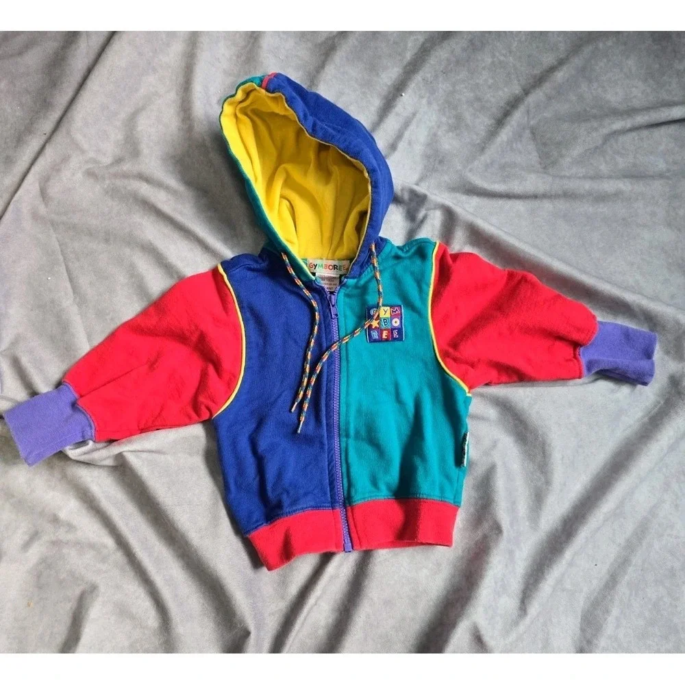 Vintage Gymboree Color Block Hoodie Sweatshirt 6-12 Months Rainbow Tag
